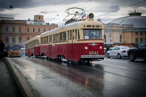 Atmosphere Bygone Days Year Old Tram Streets Petersburg 2019 — Stock Photo, Image