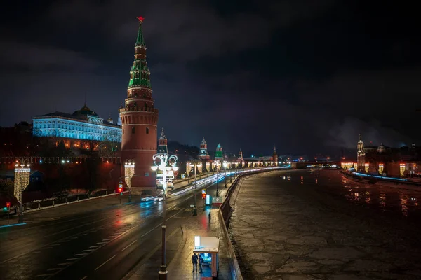 View Bridge Night Embankment Kremlin — Stock Photo, Image