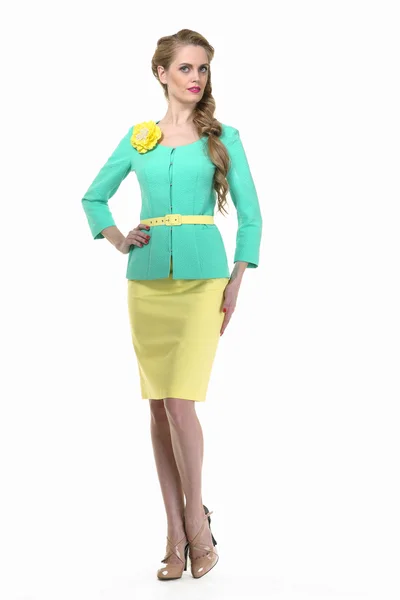 Hermosa mujer de negocios rubia de moda en ropa de oficina —  Fotos de Stock