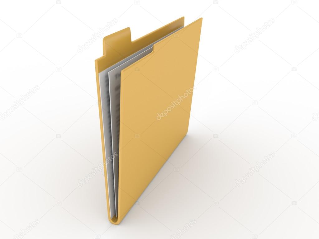 3d folder with documents on white background