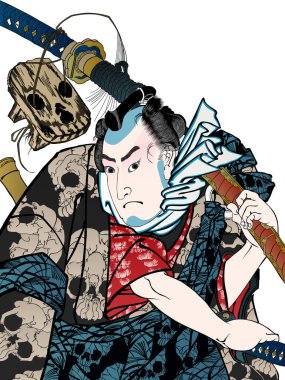 Üst vücudu olan yakışıklı bir kabuki oyuncusu.