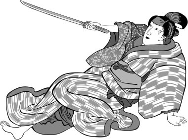 Japon tarzında kılıç tutan bir kadın.