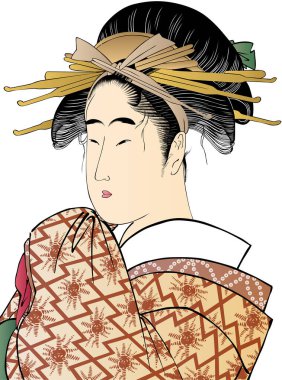 Japon tarzı süsleri olan kimonolu bir kadın.