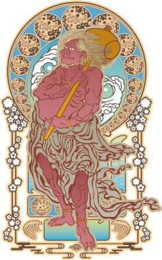 Geometrik Japon süsü ve kırmızı şeytan.