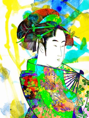 Renkli sakin Japon tarzı Japon güzelliği.