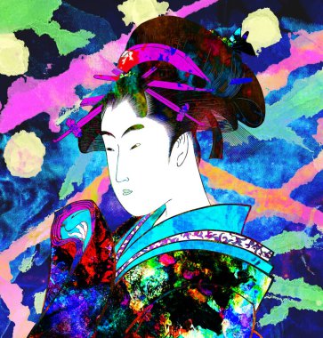 Renkli sakin Japon tarzı Japon güzelliği.