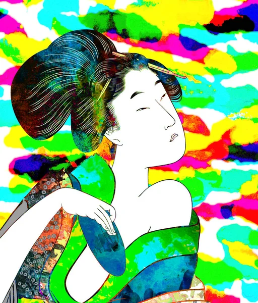 Renkli sakin Japon tarzı Japon güzelliği.