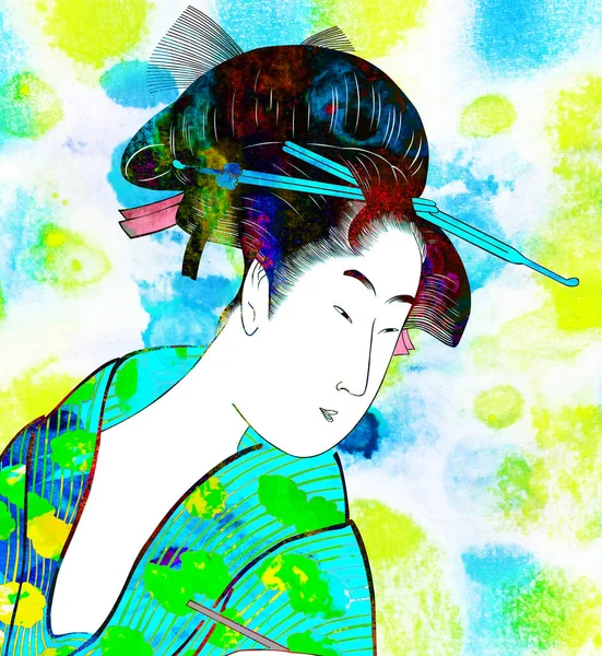 Renkli sakin Japon tarzı Japon güzelliği.