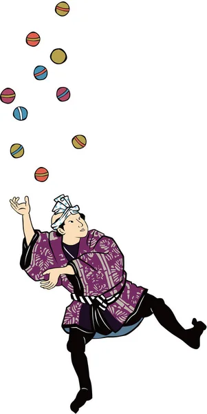 Man Kimono Playing Beanbag — Stock Vector