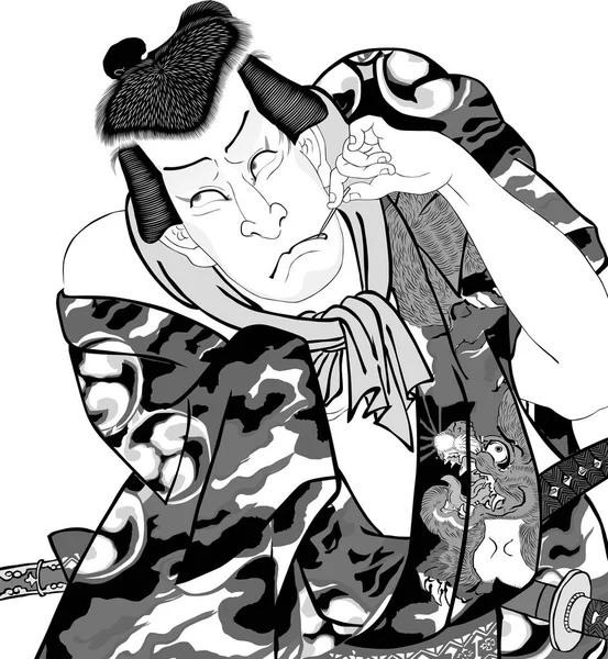 Ukiyo Kabuki Actor Black White — Stock Photo, Image