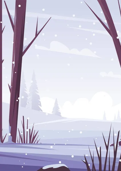 Winterliche Schneelandschaft. Bäume und Natur im Wald. Vektorflache Illustration. — Stockvektor