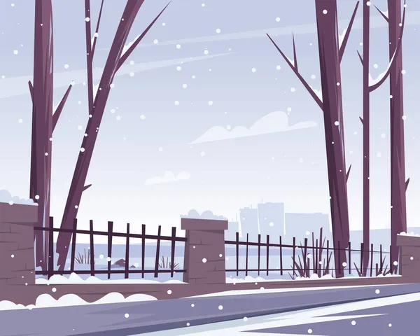 Paisaje nevado de invierno. Árboles y naturaleza en el parque. Ilustración plana del vector. — Vector de stock