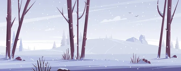 Zimowy śnieżny krajobraz. Drzewa i przyroda w lesie. Wektor płaska ilustracja. Ilustracja Stockowa