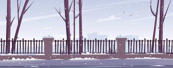 Zimowy śnieżny krajobraz. Drzewa i przyroda w parku. Wektor płaska ilustracja. Wektor Stockowy