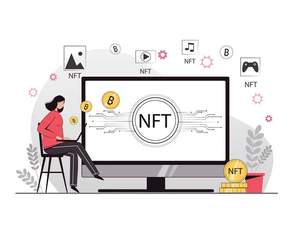 NTF. Jeton non fongible. Technologie de vente de jetons NFT pour crypto-monnaie. Crypto art. Illustration vectorielle. — Image vectorielle