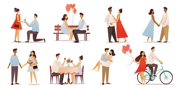 A set of romantic characters in different poses. Couples in love. Vector illustration. — стоковый вектор