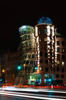 Prague at night, dancing house, city night lights, cityscape