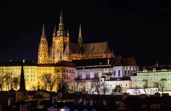 Prague Night Prague Castle Vitus Cathedral Cityscape — стоковое фото