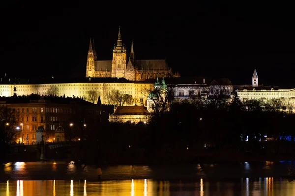 Night Prague View Vitus Cathedral Background Dark Sky Cityscape — стоковое фото