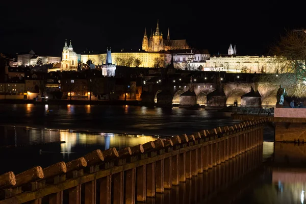 Night Prague View Vitus Cathedral Background Dark Sky Cityscape — стоковое фото