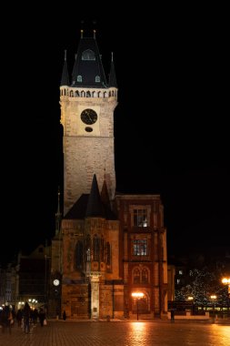 Prague at night, Old Town Hall on the city square, cityscape