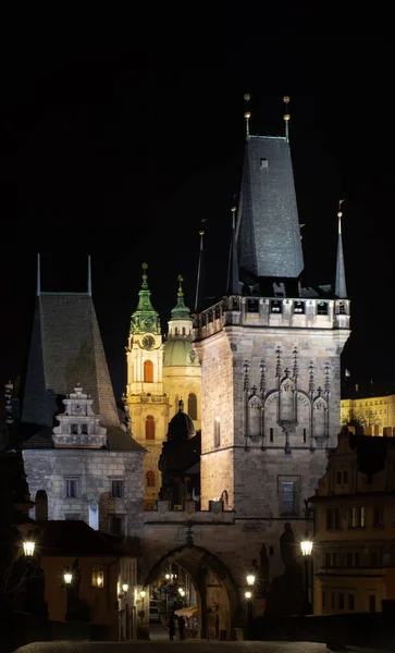 Prague Night Charles Bridge City Illumination Cityscape — Fotografia de Stock