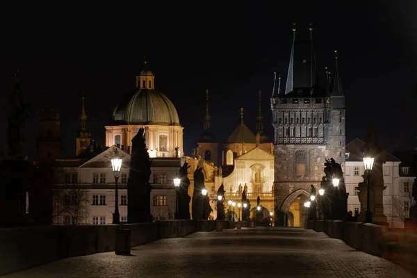 Prague Night Charles Bridge City Illumination Cityscape — Stok fotoğraf