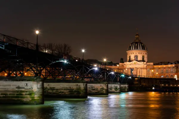 Paryż Most Sztuki Instytut Francji Reflection Lights Seine River Krajobraz — Zdjęcie stockowe