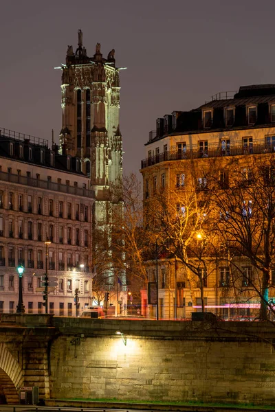 Нічний Париж Нічні Вогні Міста Готична Архітектура Пейзаж — стокове фото