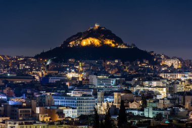 Yunanistan geceleri Atina, Lycabettus tepesi manzarası, şehir manzarası,
