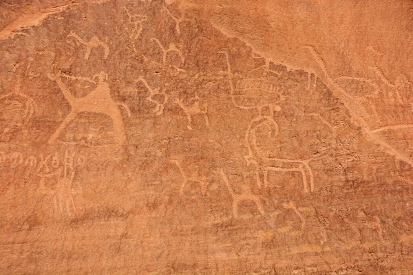 Dibujos Antiguos Desierto Del Ron Wadi Jordania Pintura Roca —  Fotos de Stock