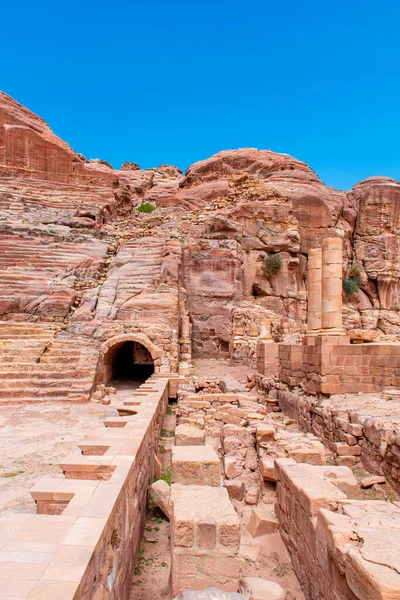 Jordanien Antikes Amphitheater Der Stadt Petra Tageslandschaft — Stockfoto