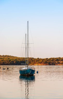 Sibenik, Croatia, a small sea vessel is moored off the coast