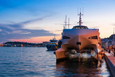 Split, Croatia, pleasure yachts moored off the coast