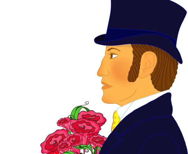 Porträtt av ung romantiska gentlemannen med en massa blommor, isolerade. stor storlek, utmärkt kvalitet. — Stockfoto