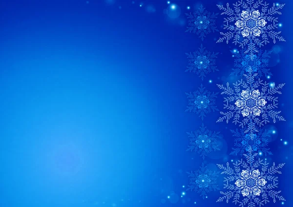 Fiocchi di neve su sfondo neve blu — Foto Stock