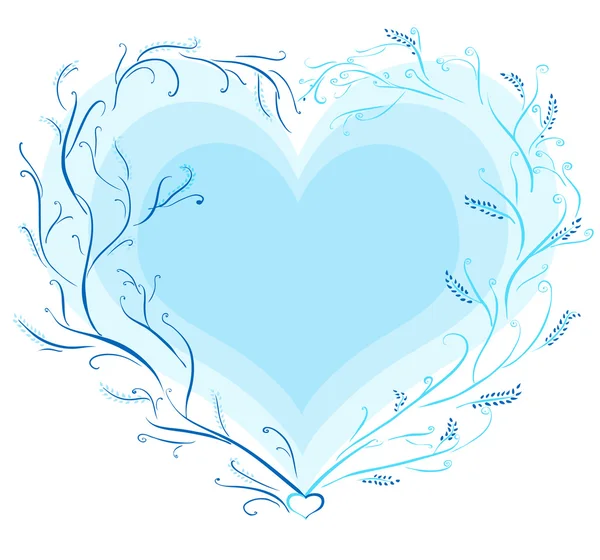 Corazón azul en un marco de planta en el Día de San Valentín — Foto de Stock