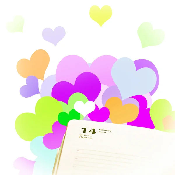 Page diary for February 14 on a romantic background — Stock Photo, Image