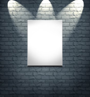 Blank frame on stone wall illuminated spotlights clipart