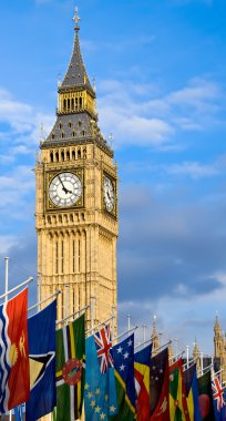 Big Ben and commonwealth flags clipart