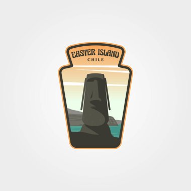Paskalya Adası vintage logo vektör tasarımı, moai heykeli etiket çizimi tasarımı