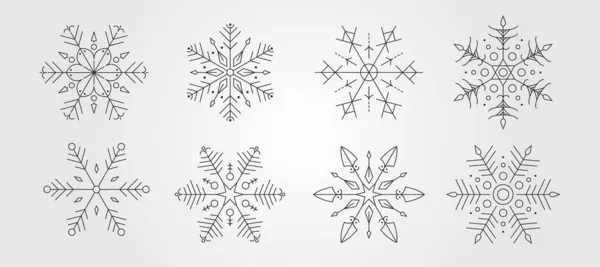 雪の結晶アイコンベクトル冬のシンボルイラストデザインラインアートクリスタルシンボルのセット — ストックベクタ