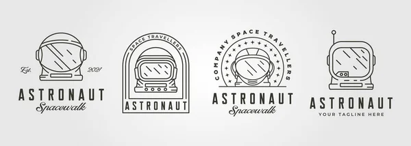 宇宙飛行士ヘルメットラインアートロゴヴィンテージシンボルイラストデザインのセット — ストックベクタ