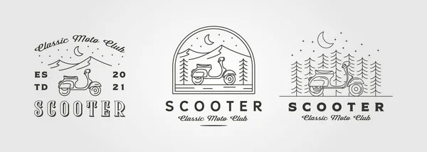 Conjunto Scooter Logotipo Vetor Aventura Ilustração Design Linha Vintage Arte —  Vetores de Stock