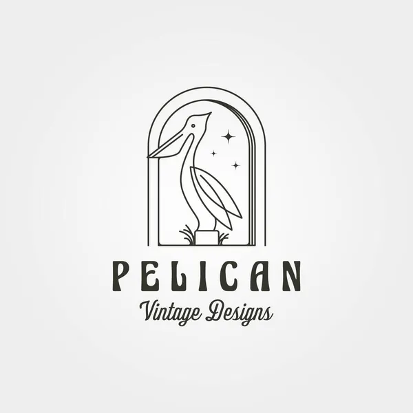 Pelicano Pássaro Linha Arte Vintage Logotipo Vetor Ilustração Design —  Vetores de Stock