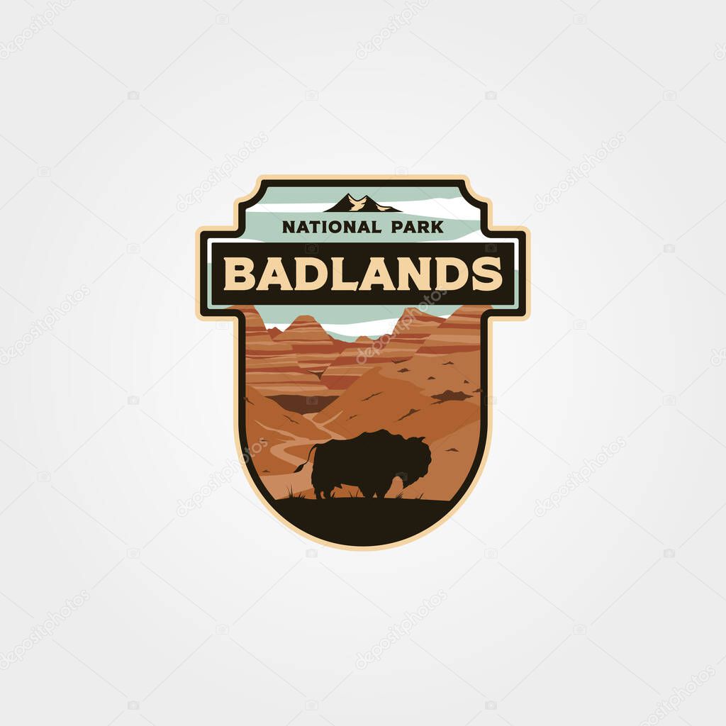 Badlands national park logo vintage vector patch illustration design, travel badge design