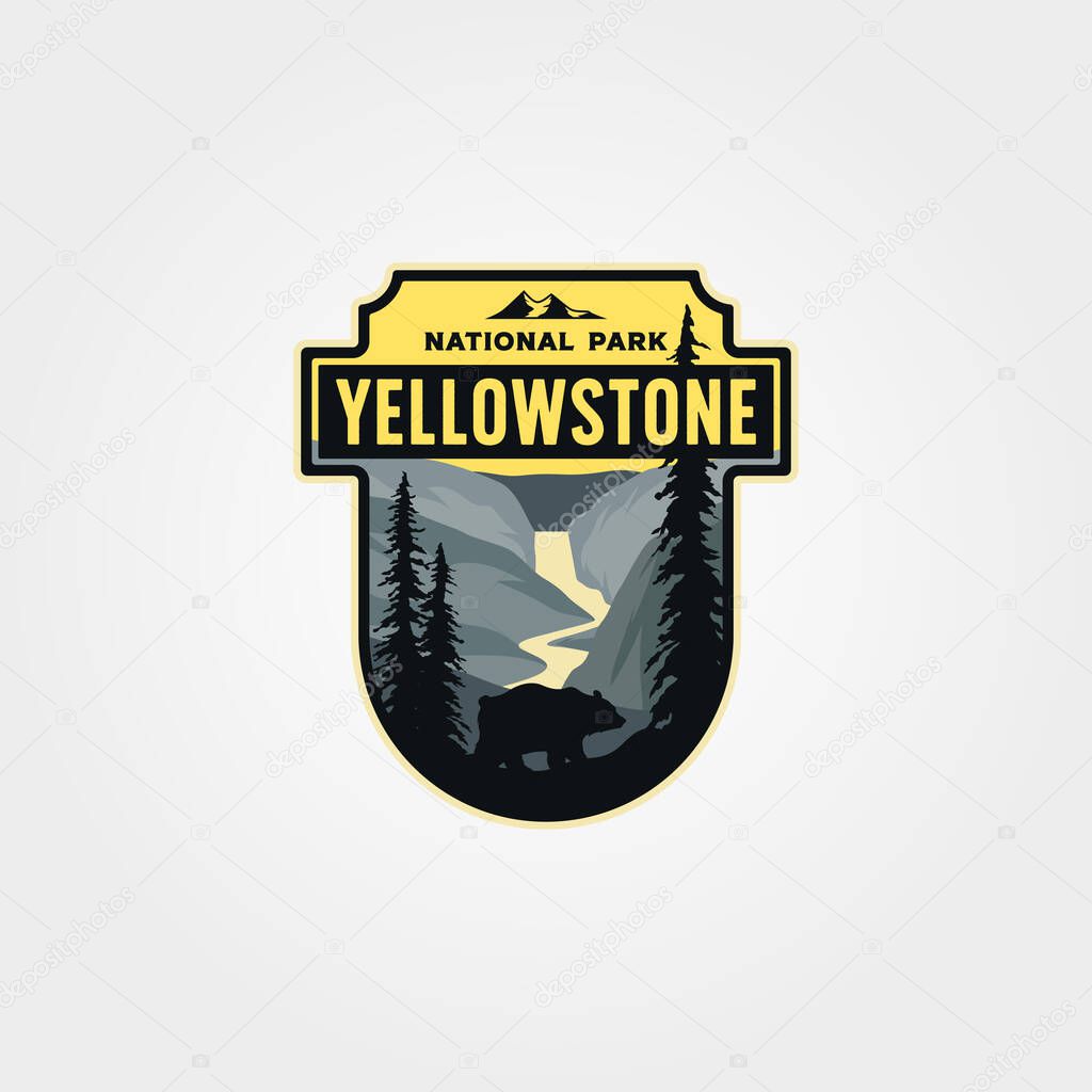 Yellowstone national park logo patch vector emblem illustration design, travel badge design