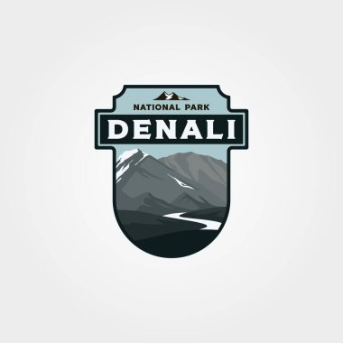 Denali Ulusal Parkı logo yazdırma vektör çizimi, vintage yama