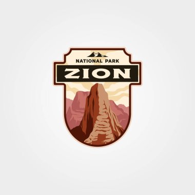 zion ulusal park vintage logo yama vektör yazdırma çizimi tasarımı
