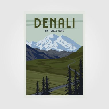 Denali Ulusal Park Vintage poster tasarımı, Denali manzara manzarası
